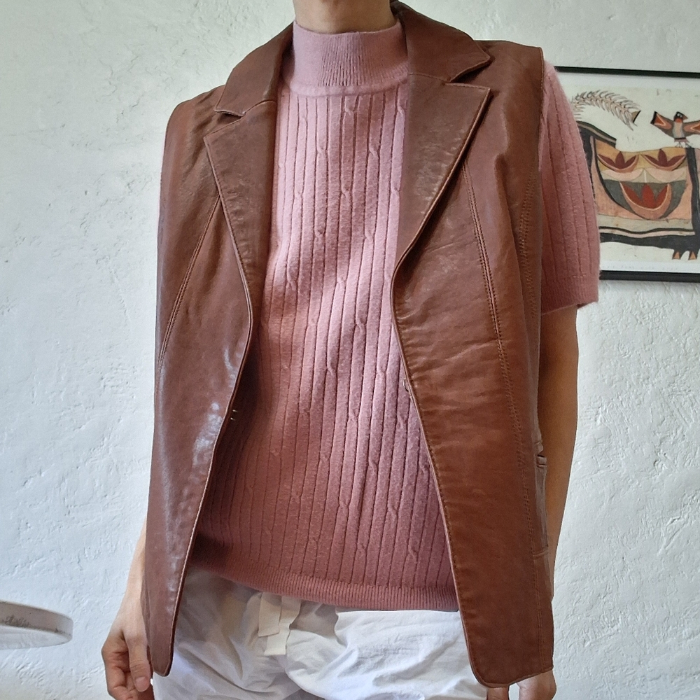 Coldwater Creek Brown Leather Vest 90s Minimalist